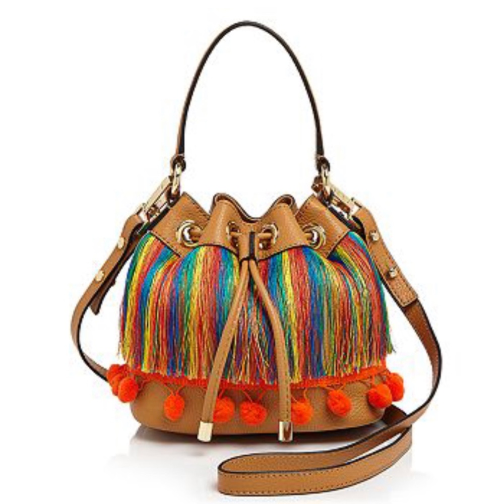 Milly Rainbow Pom-Pom Drawstring Bucket Crossbody - Picture 1 of 4